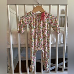 Mud Pie Pink, Green & Yellow Floral Baby One-Piece with Bow